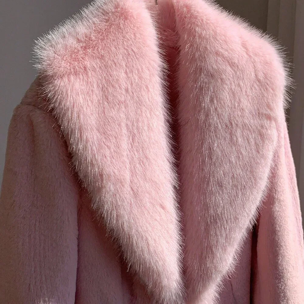 Baby Pink Casual Women's Faux Fur Coat - Picture 8 of 8